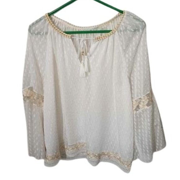 Tahari Sheer Cream Top Size Large - Picture 1 of 13